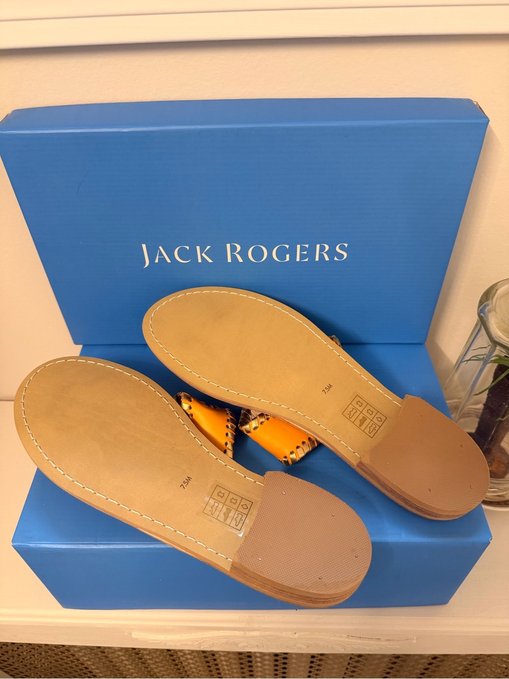 Jack Rogers Mandarin Orange and Gold Leather Slide Sandals - Picture 2 of 2